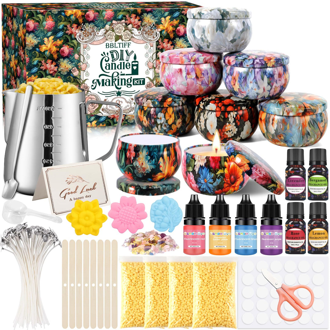 BBLTIFF Kerzen Selber Machen Set, Kerzen Giessen Set, Kerzenherstellung Kit Enthält 480 Gramm Sojawa