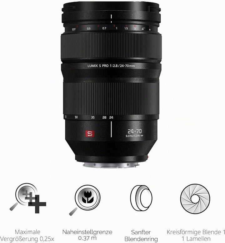 Panasonic S-E2470E LUMIX S PRO Objektiv (24-70mm, F2.8, Staub, Spritzwasser und Kälteresistent) Schw