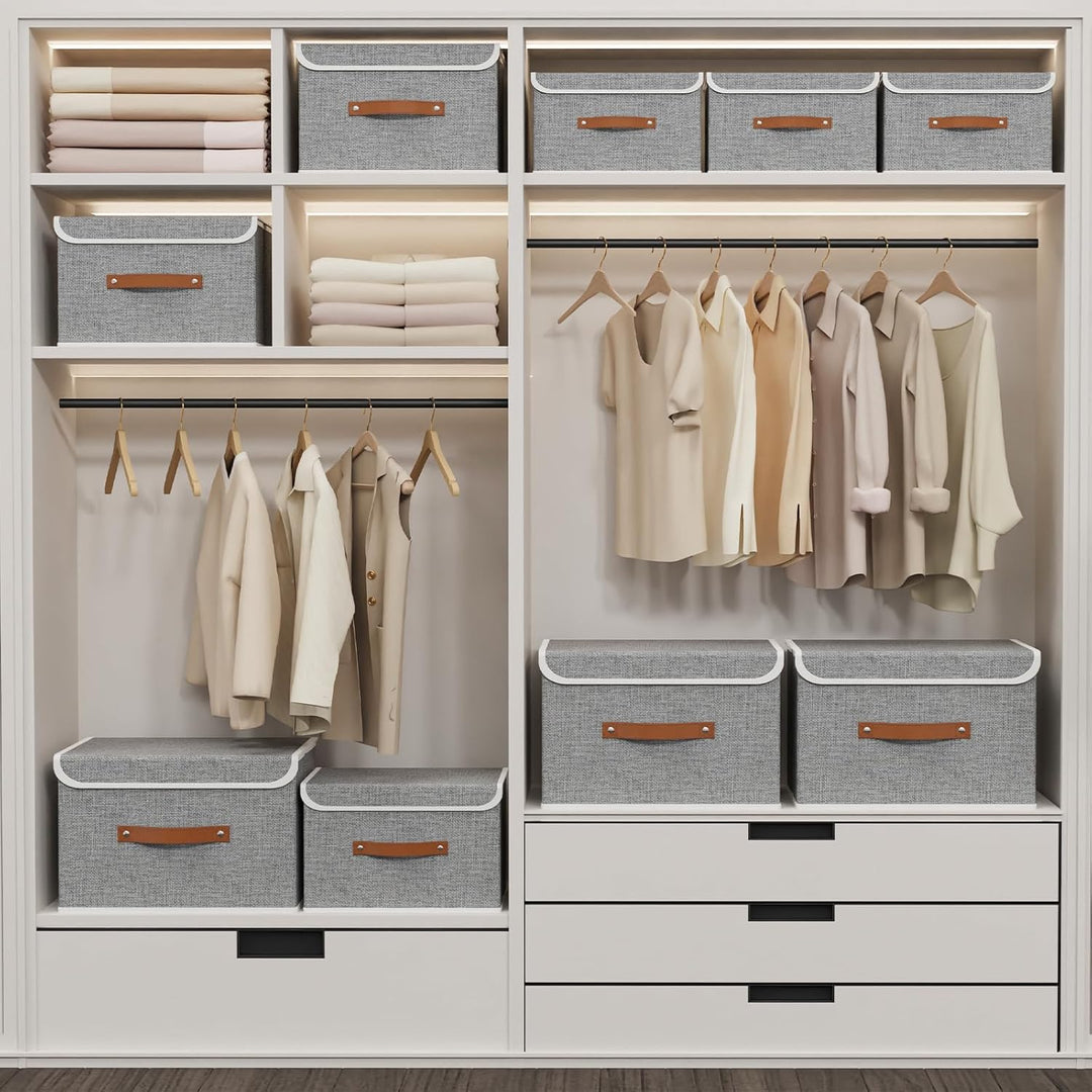 Yawinhe 3 Stück Aufbewahrungsbox mit Deckel, Faltbare Stoffboxen, Waschbare, für Schlafzimmer, Kleid