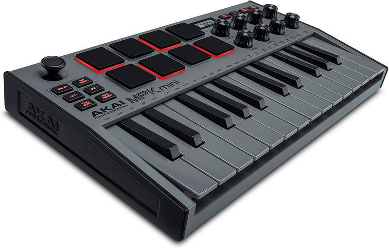 AKAI Professional MPK Mini MK3 – 25-Tasten USB MIDI Keyboard Controller, 8 hintergrundbeleuchtete Dr