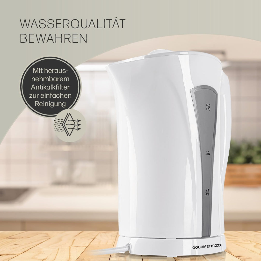 GOURMETmaxx Wasserkocher 1,7 l | Schlichtes Design, kabellose Flexibilität & automatische Abschaltun