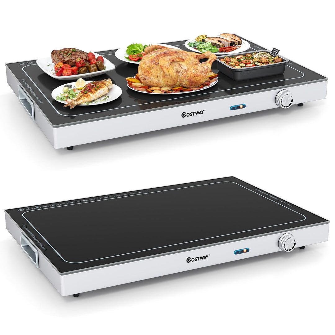 COSTWAY Warmhalteplatte elektrisch, Speisewärmer mit Gehärteter Glasoberfläche und Thermostat bis 12