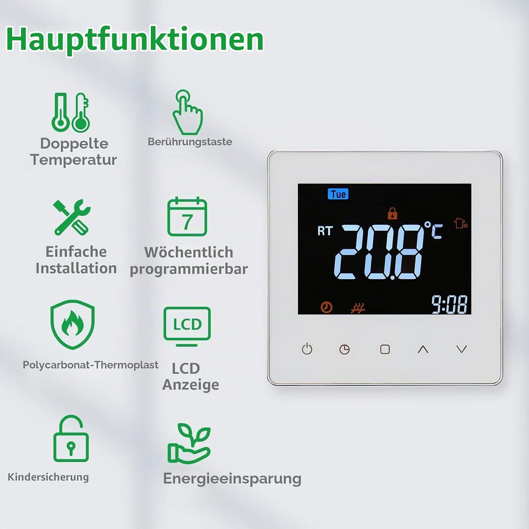 Wengart 24V Thermostat WG538,3A Thermostatsteuerung für den Innenbereich,wöchentliche Programmierung