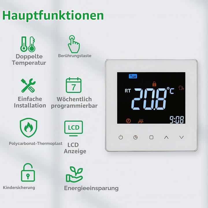 Wengart 24V Thermostat WG538,3A Thermostatsteuerung für den Innenbereich,wöchentliche Programmierung