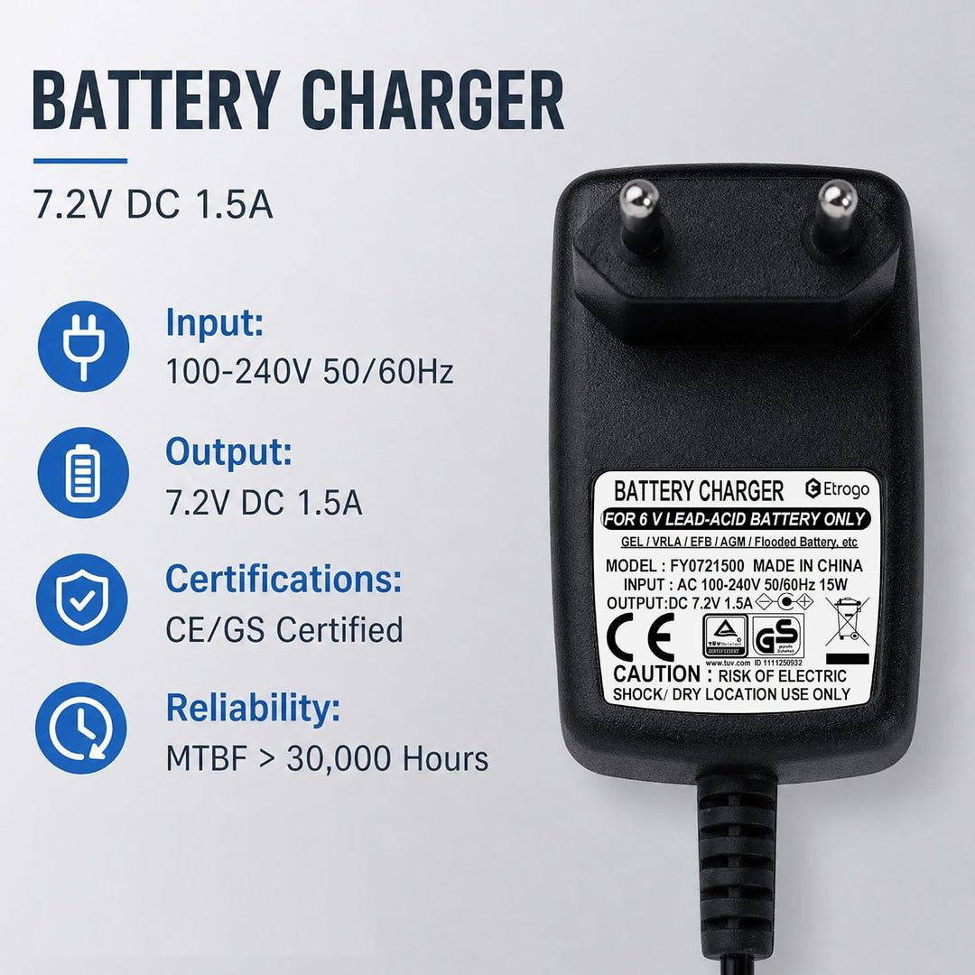 Etrogo 6V 1.2A Blei-Säure-Batterieladegerät (Ausgang 55 * 21mm) | Lebensdauer ≥30000h für 6V Bleibat