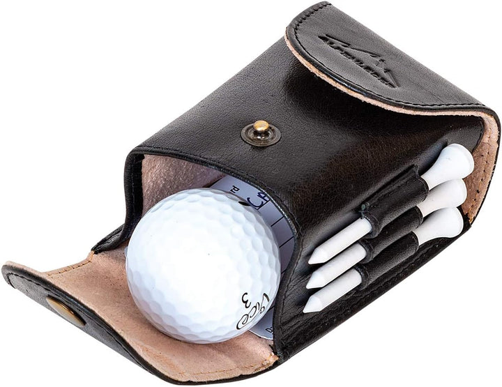 Alpenleder Golfballtasche ALPENOPEN – Echt Leder Golf Ball Case – Vintage Gollteehalter, Schwarze Go
