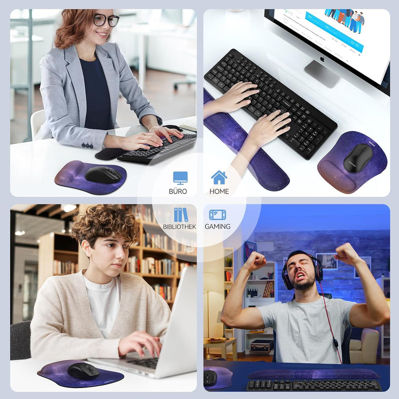 TECKNET Mauspad mit Handauflage, Gelkissen Mousepad und Ergonomische Memory Foam Tastatur Handgelenk