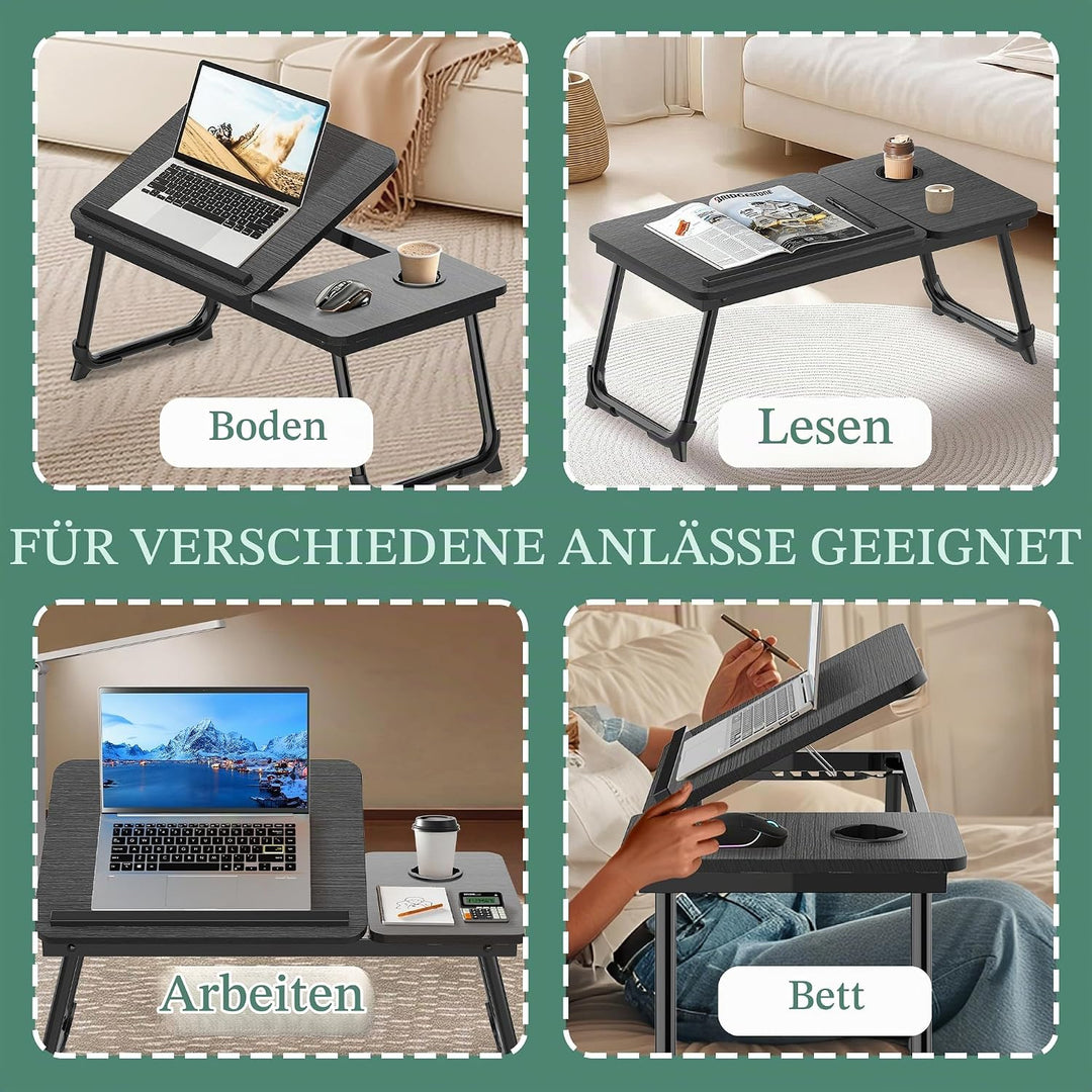 Soontrans Laptoptisch 63x27x33CM, Laptop Tisch mit Winkelverstellbar und Cup Slot, MDF, Betttisch mi