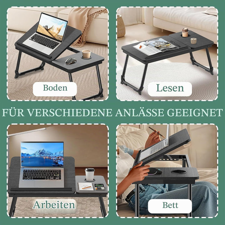 Soontrans Laptoptisch 63x27x33CM, Laptop Tisch mit Winkelverstellbar und Cup Slot, MDF, Betttisch mi