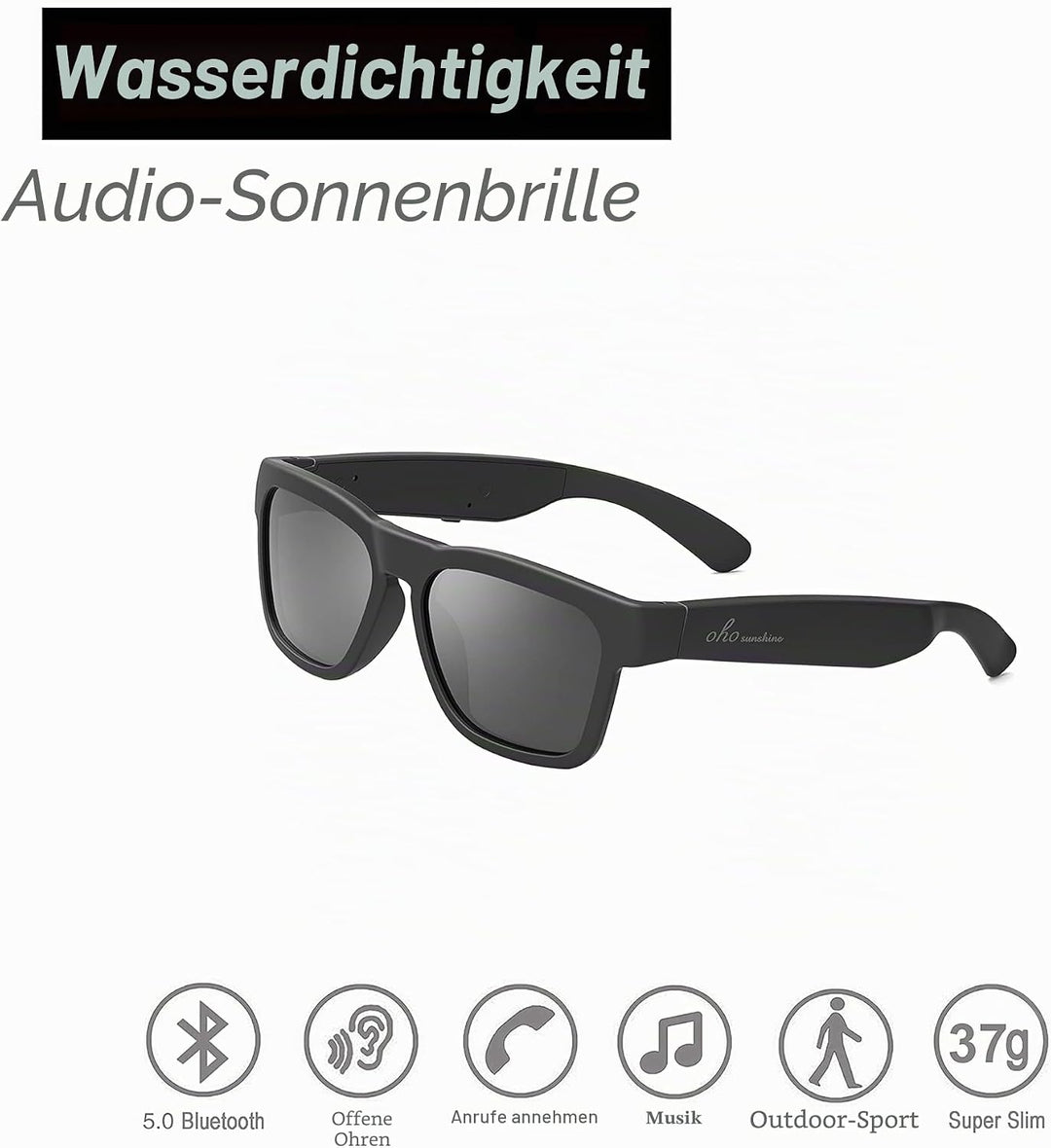 OhO sunshine Audio Sunglasses,Voice Control and Open Ear Style Listen Music and Calls with Volumn UP