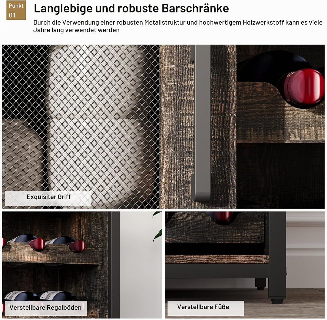 GarveeHome Weinschrank Industrial Mit Verstellbarem Weinregal Und Glashalter, Getränkeaufbewahrung F
