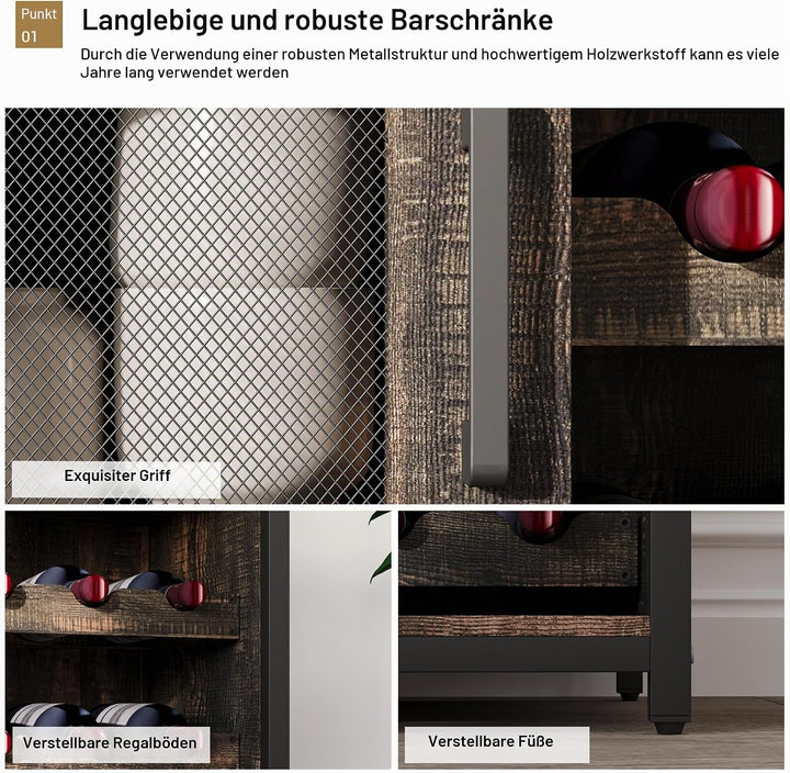 GarveeHome Weinschrank Industrial Mit Verstellbarem Weinregal Und Glashalter, Getränkeaufbewahrung F