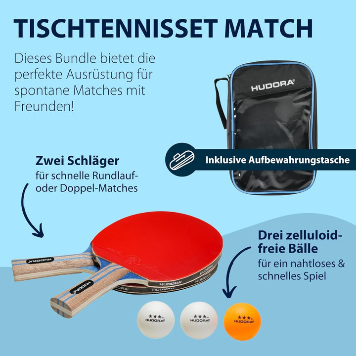 HUDORA Tischtennisset Tournament/Game/Match - Tischtennisschläger + Bälle - Mit Tasche - Für Anfänge