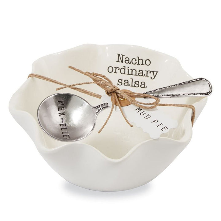 Mud Pie Salsa Keramik-Dipbecher-Set, Nacho, Weiss und Silber Weiss / Silber, Weiss / Silber