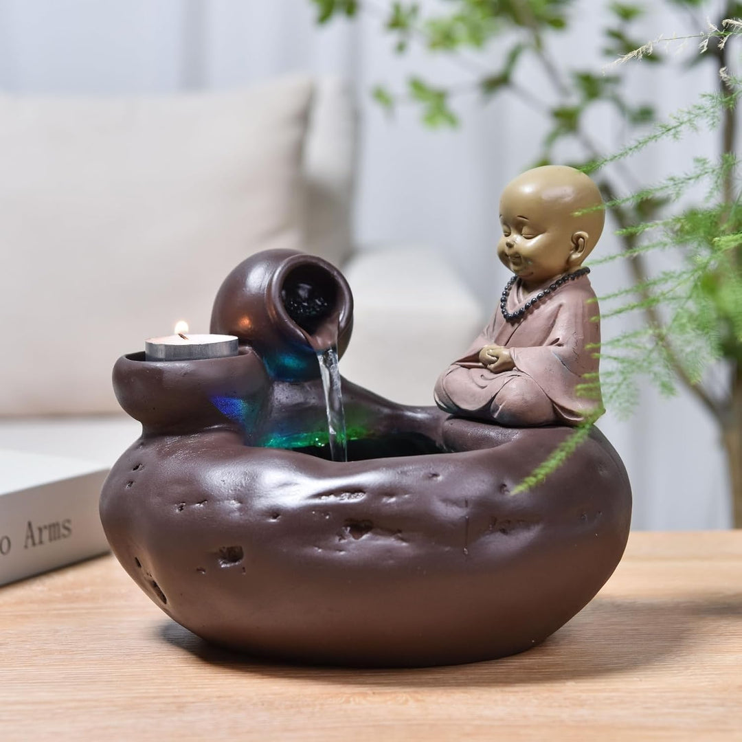Innenbrunnen Natur Jarre Buddha Statue Abnehmbares helles farbenfrohe LED, Wohndekoration in Bewegun