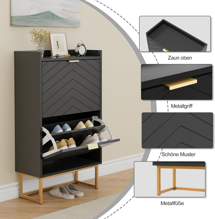 UEV Schuhschrank mit 2 Klappen, 50x24x103,5cm,Schuhkipper Schmal,Schuhkommode Flur Wohnzimmer Eingan