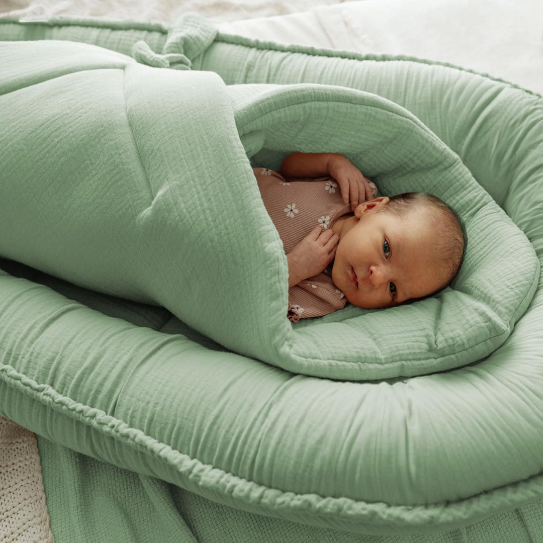 PALULLI® Set 2in1 Babynest und Einschlagdecke, 100% Musselinn, Baby Nestchen Set, Babynestchen - Bab