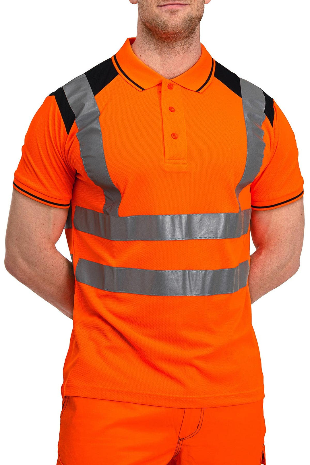 Herren Warnschutz Poloshirt, Hohe Sichtbarkeit durch Reflexstreifen EN ISO 20471 Klasse 2 M Neonoran