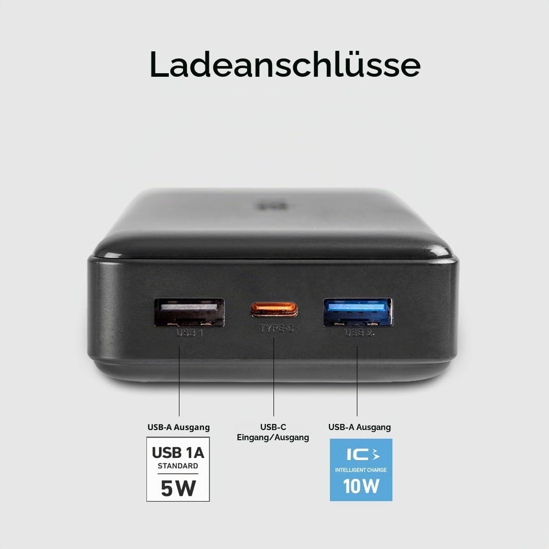 SBS Power Bank Ladegerät 20000 mAh, 1 x 10W USB-A Port und 1 x 5W, 1 x 10W USB-C, schlank, leicht, l