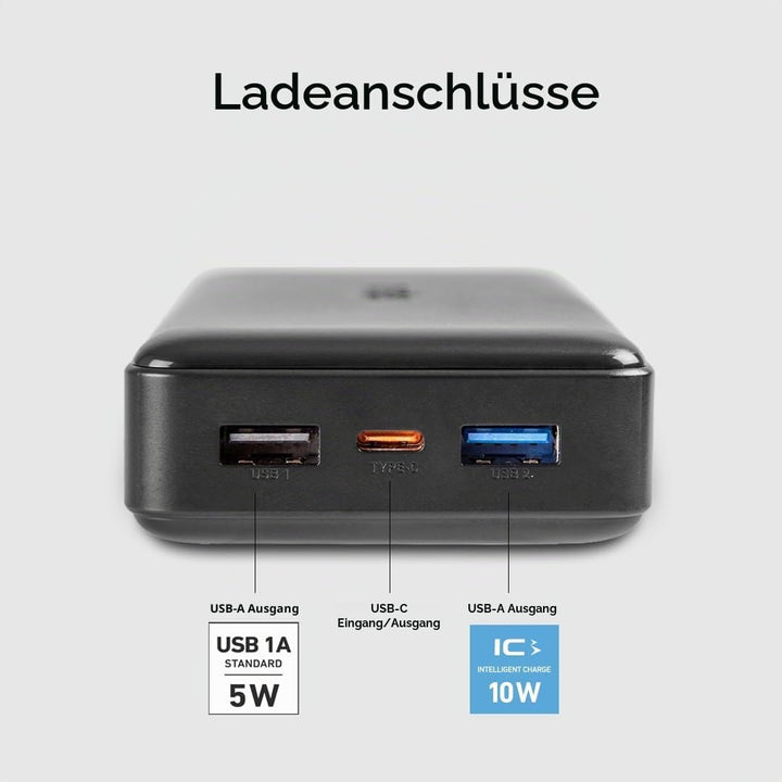 SBS Power Bank Ladegerät 20000 mAh, 1 x 10W USB-A Port und 1 x 5W, 1 x 10W USB-C, schlank, leicht, l
