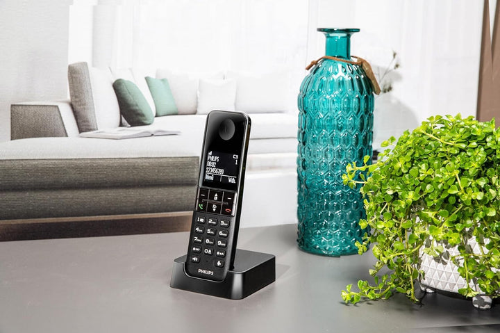 Philips D4701B Schnurloses Telefon mit 16 Stunden Sprechzeit, 4,6-cm-Display und Freisprechfunktion