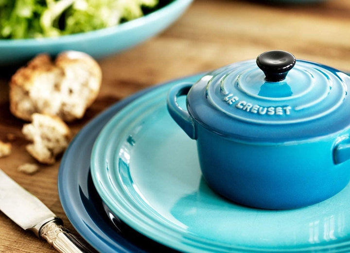 Le Creuset 4er-Set Mini Cocottes aus Steinzeug, je 200 ml, 10 x 5 cm, Meeresbrise (Grün/Türkis/Blau/