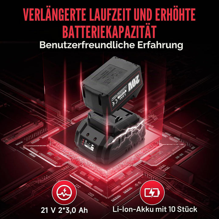 TEENO Akku-Schlagschrauber bürstenlos, 320 Nm Schlagschrauber mit 3,0 Ah Akku, Radbolzen, Box mit 25