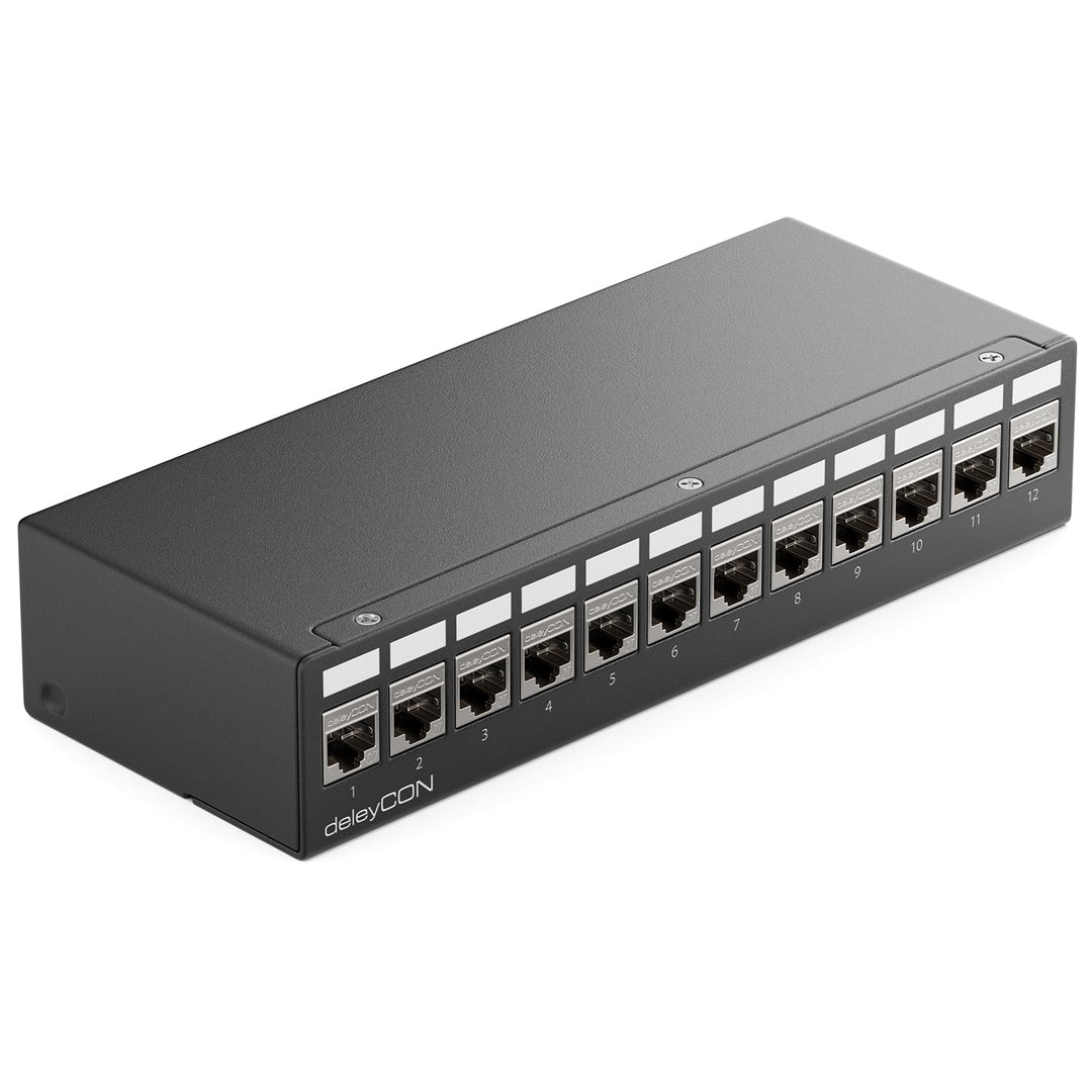 deleyCON 12 Port CAT7 Patchpanel Set mit 12x CAT.7 RJ45 Keystone Jack Modul STP 10 Gbit/s - Verteile