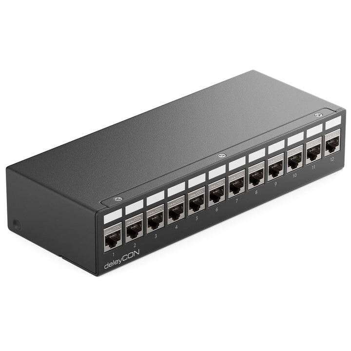 deleyCON 12 Port CAT7 Patchpanel Set mit 12x CAT.7 RJ45 Keystone Jack Modul STP 10 Gbit/s - Verteile