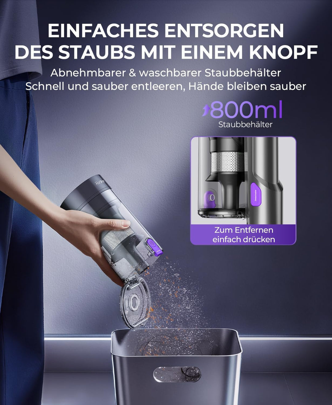 Redkey P9 Pro Akku Staubsauger 68KPa/650W/80Min, Staubsauger Kabellos mit LED-Display, Anti Tangle B