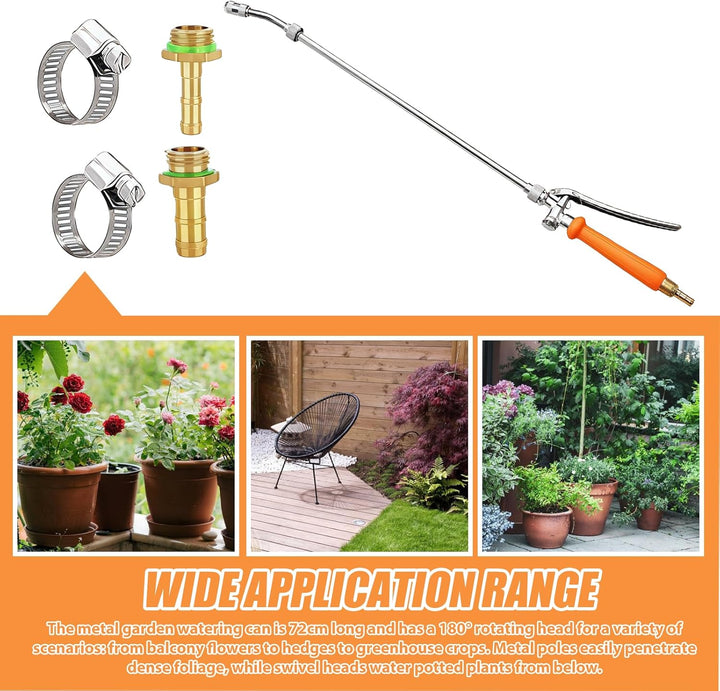 72 cm Garten Giessstab Metall: Sprühstab mit 180° schwenkbaren Kopf, Lang Gartenbrause mit Daumenste