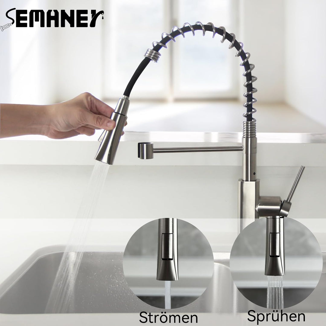 Wasserhahn Küche, SEMANEY Hochdruck Küchenarmatur Ausziehbar, Armatur Küche mit Brause 2 Strahlarten
