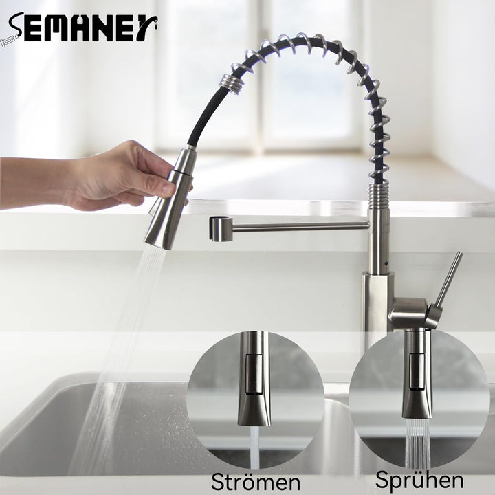 Wasserhahn Küche, SEMANEY Hochdruck Küchenarmatur Ausziehbar, Armatur Küche mit Brause 2 Strahlarten