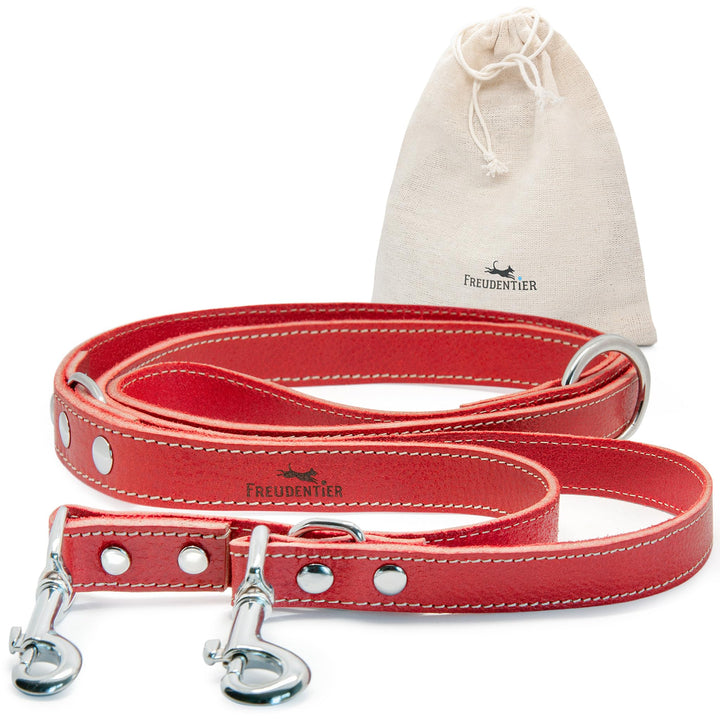FREUDENTIER® Hundeleine Leder in Spicy Red, verstellbare Führleine, robust &amp; stilvoll, Amstelpark Ko