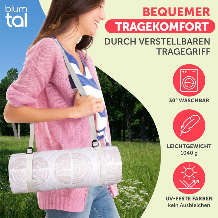 Blumtal Premium Picknickdecke wasserabweisend 200x200 cm Boho & Terrazzo Design - waschbare Strandde
