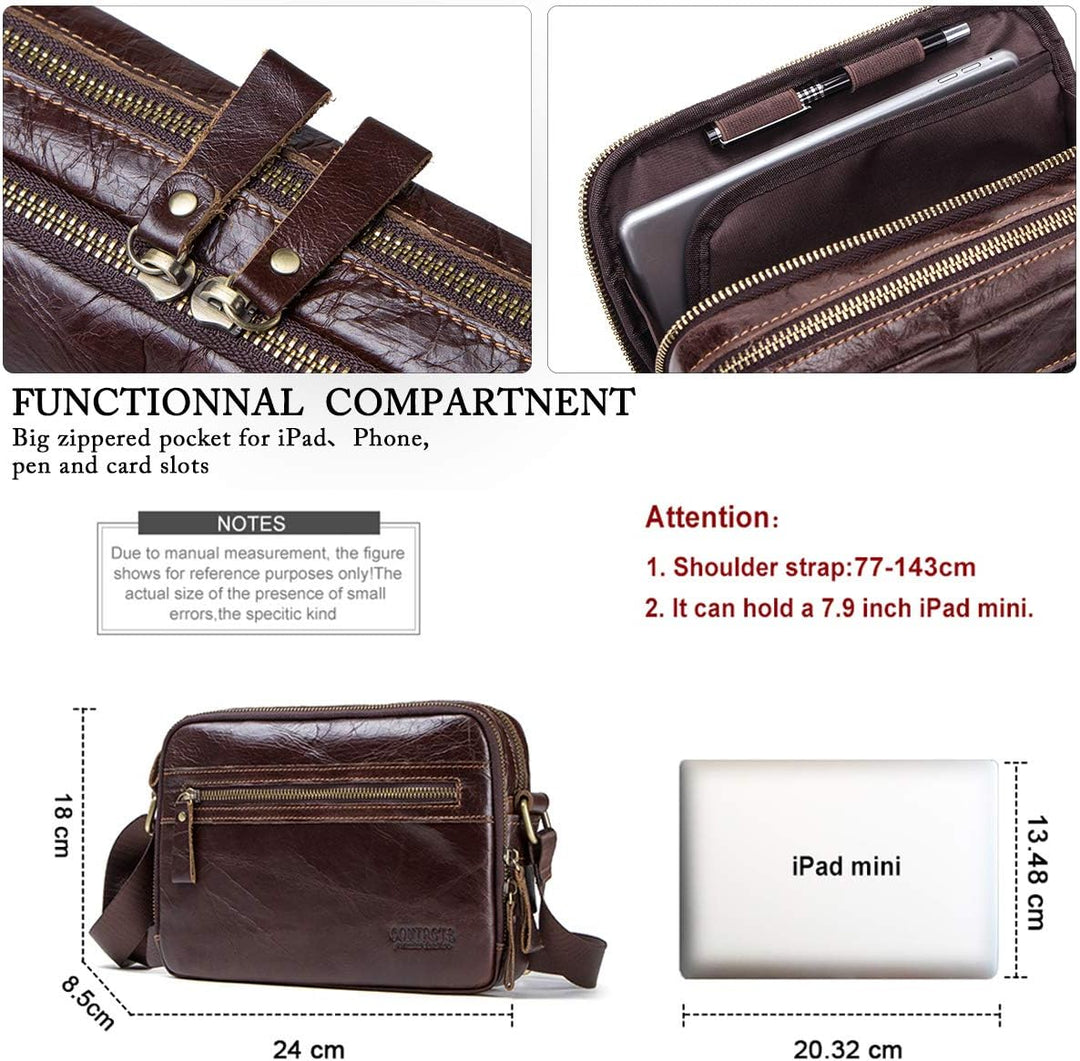 Contacts Echtes Leder Herren Laptop Mini Passport Crossbody Messenger Reisetasche Mini-Umhängetasche