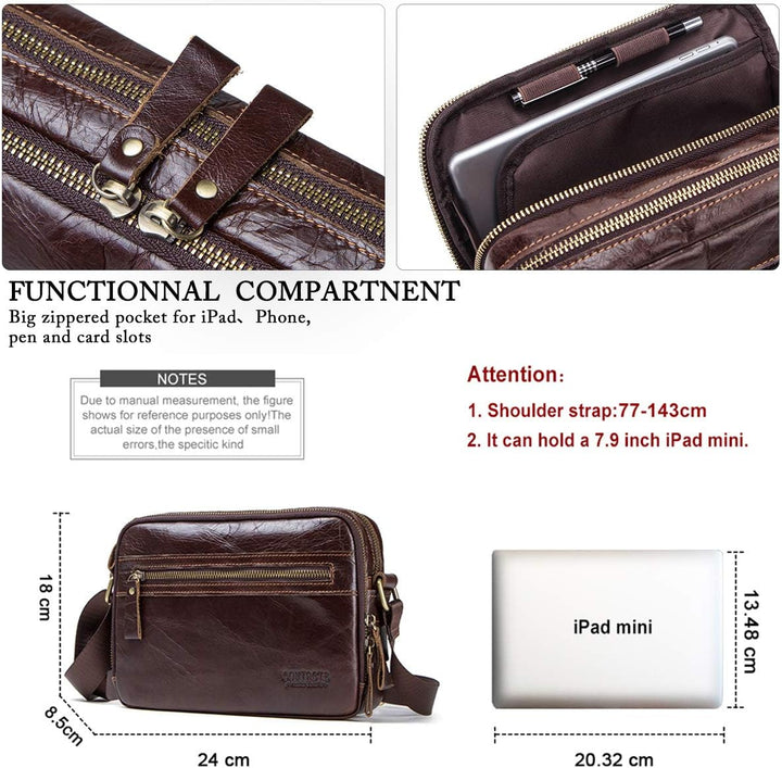 Contacts Echtes Leder Herren Laptop Mini Passport Crossbody Messenger Reisetasche Mini-Umhängetasche