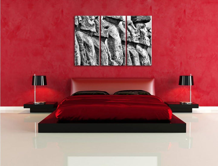 Pixxprint Osterinseln Statuen Detailansicht als Leinwandbild/Grösse: 3 Teilig (120x80) cm/Wandbild/K