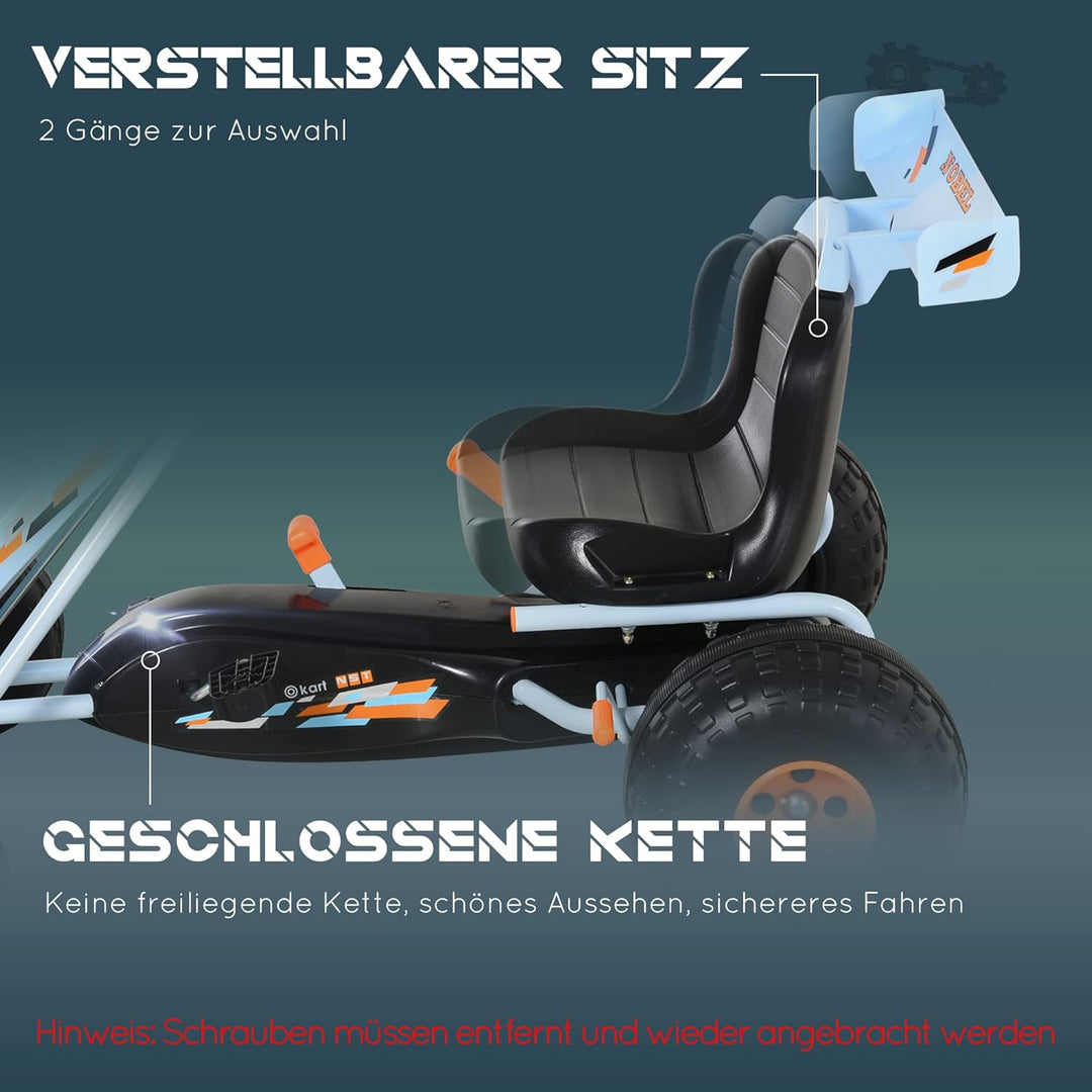 HOMCOM Gokart Tretauto mit Handbremse, verstellbarem Sitz, Pedal, Vor- und Rückwärtsgang, Kettcar Tr