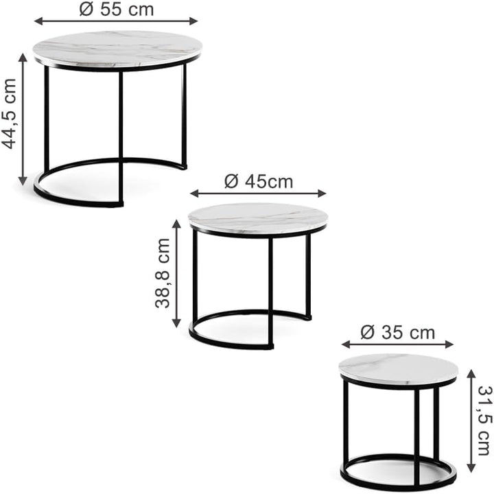 Vicco Couchtisch-Set Montreal, Weiss/Schwarz, 55 x 55 cm 3 Teile, platzsparend klappbar und vielseit