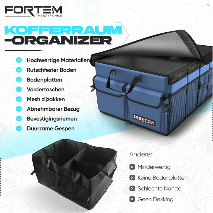 FORTEM Kofferraum Organizer, Kofferraumtasche, Zusammenklappbarer Auto Organizer Kofferraum mit Fäch