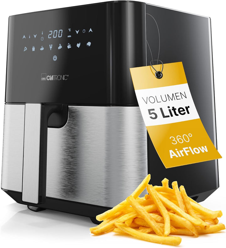 Clatronic® Heissluftfritteuse XXL - 5L Fritteuse | Heissluft für fettfreies frittieren| Edelstahl-Ai