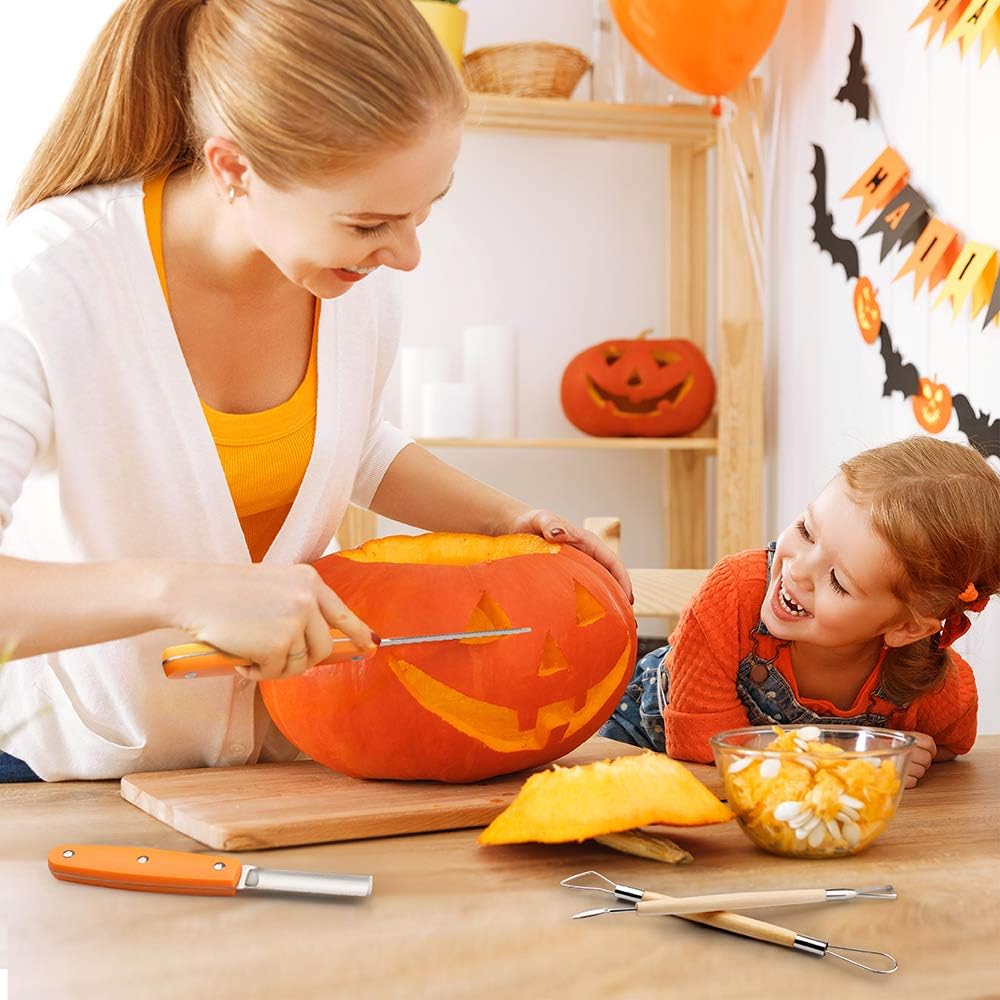 D-FantiX Halloween Kürbis Schnitzset, 13 Stück Professionelles Edelstahl DIY Kürbis Schnitzwerkzeug