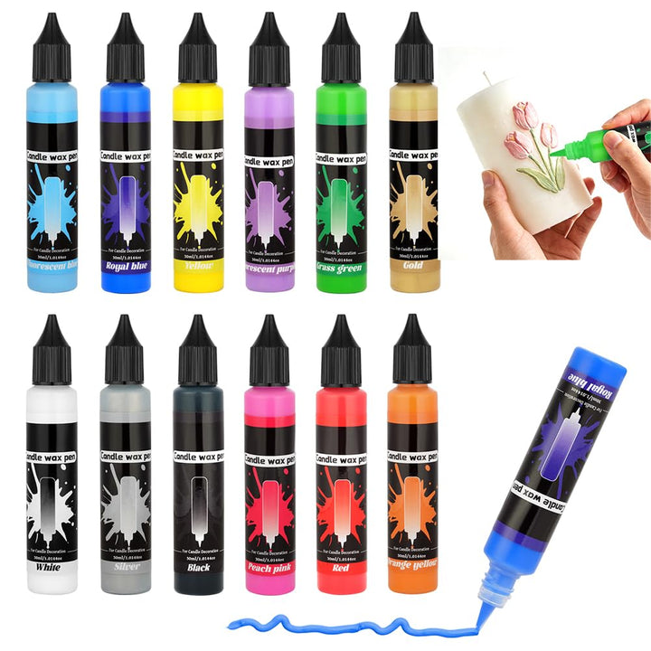 Premium 12er Set Kerzenstifte á 30ml leuchtende Farben, 12 Kerzen selber Machen Set, 12 Stück Kerzen