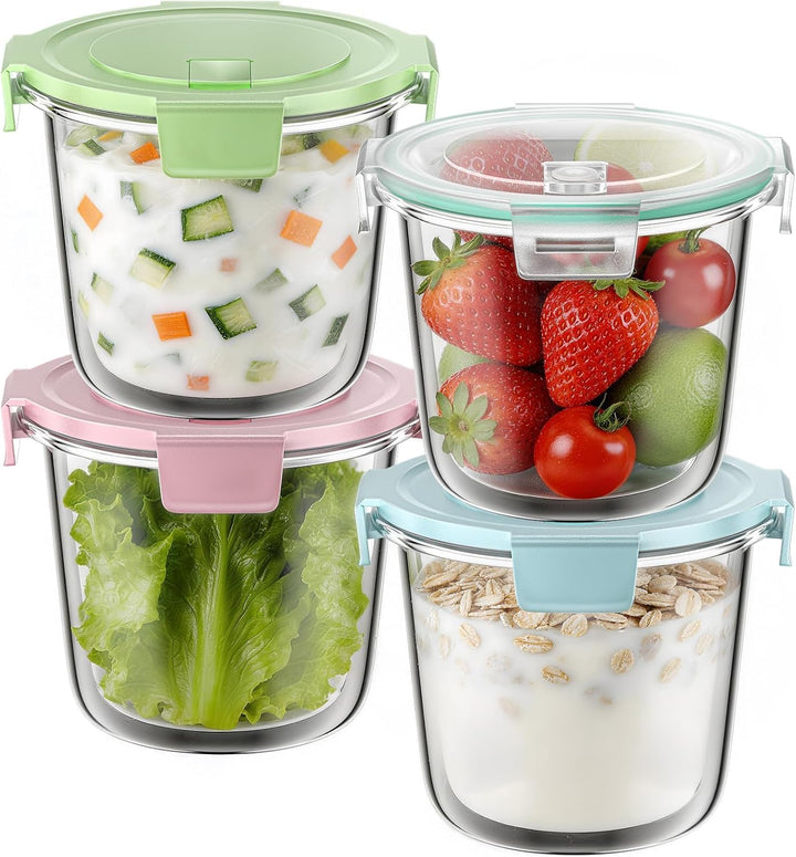 4er Set Runde Glasbehälter mit Deckel, 710 ml Meal Prep Gläser für Suppe, Salat, Müsli – Luftdicht,