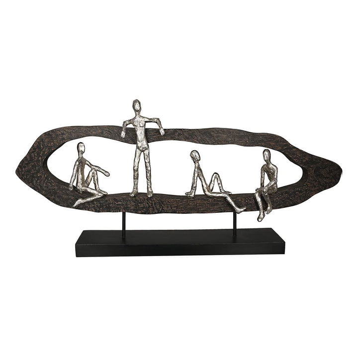 Casablanca modernes Design GILDE Deko Skulptur Figur - Beste Freunde - Hang Out Silber, Holz/Alu - B