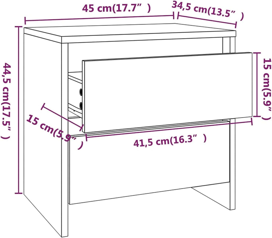 Gecheer Nachttisch Nachtschrank Nachtkommode Boxspringbett Schrank mit 2 Schubladen Spanplatte Sonom