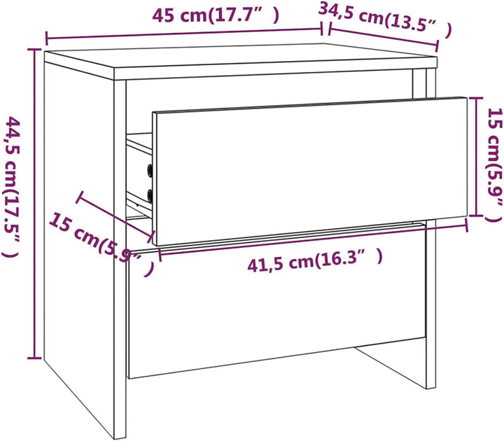 Gecheer Nachttisch Nachtschrank Nachtkommode Boxspringbett Schrank mit 2 Schubladen Spanplatte Sonom