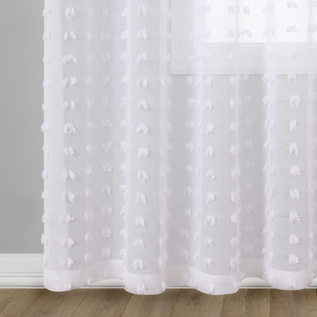 Joywell Gardinen Wohnzimmer Vorhang Stores Gardineschals Voile Pompons Fertigvorhang halbtransparent