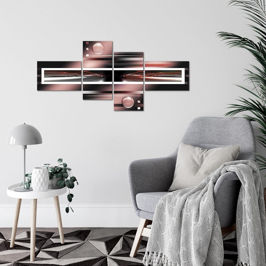 Runa Art Bild Modern Abstrakt - Made in Germany - Wandbilder Grau Rosa Schwarz 4 Teilig 101842b 100